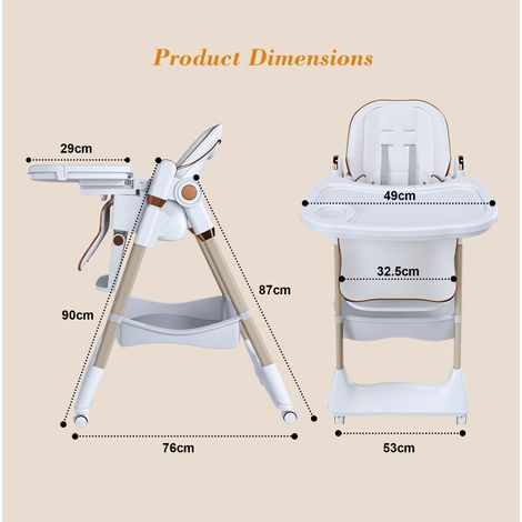 Trona infantil 53x31x52 cm blanca de polipropileno ajustable y plegable (1/5)