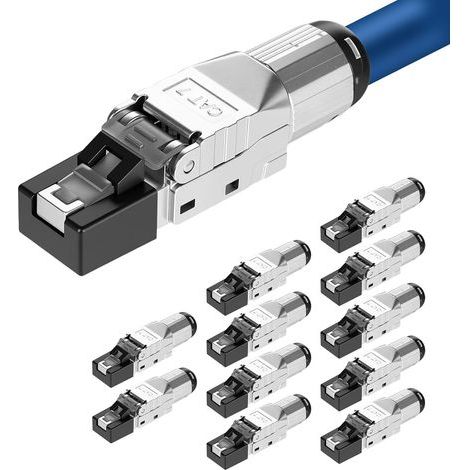 12 connecteurs réseau CAT 7 RJ45 pour câbles LAN durs, connecteurs Ethernet LAN, CAT7, sans outil, LSA, entièrement blindé, STP, 10 GBit/s (1/5)