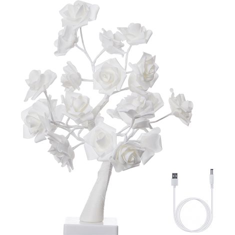 Lampe de bureau en forme de bonsaï rose, 24 LED, à piles, décorative pour salon ou chambre. (1/5)