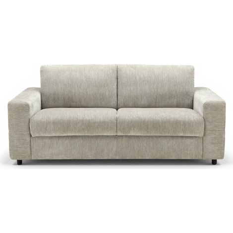 Deco In Paris – Canapé convertible 3 places en velours chiné beige – Système d’ouverture rapide – Matelas intégré 12 cm pour couchage quotidien (1/5)