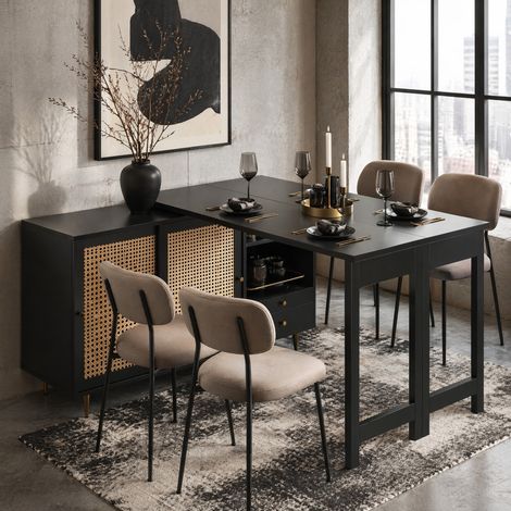 Barra estensibile 107x40x71,4 cm in MDF nero con contenitore per cucina e sala - FLORAGRACE (1/5)