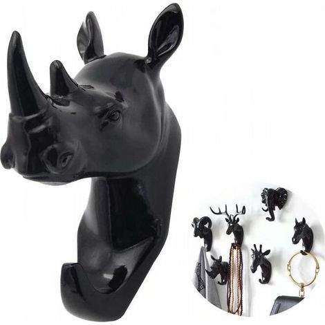 Porte-manteau et porte-manteau Porte-serviettes Crochet mural Clé Porte-manteau Animal Noir Rhino (1/5)