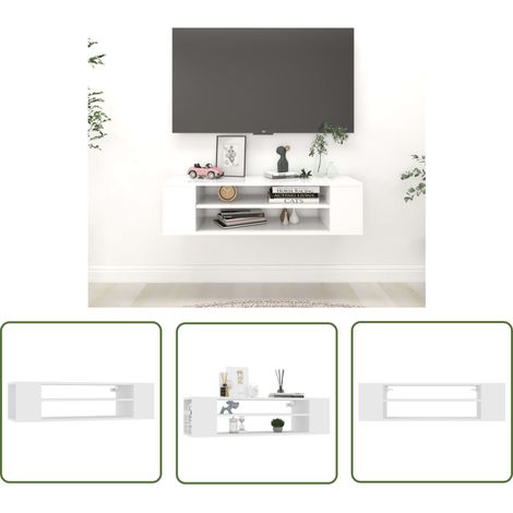 SKM Meuble TV suspendu Blanc 100x30x26,5 cm Aggloméré (1/5)