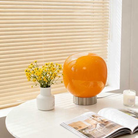 Lampe de Table Champignon en Verre, Design Bauhaus Minimaliste, 3 Couleurs de Lumière, USB, Chambre et Salon, Orange (1/5)