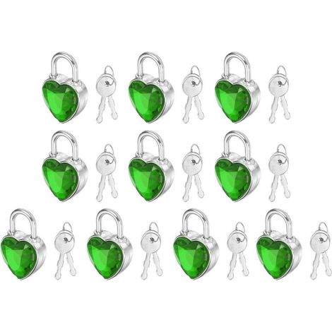 Lot de 10 mini cadenas en forme de cœur avec clé, vert moyen