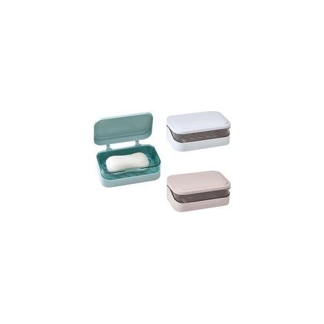 3-teiliges, zweilagiges, rechteckiges Seifenschalen-Set, zweilagige, tragbare Seifenbox, abnehmbarer Abtropfeinsatz und Seifendeckel, Abtropfdeckel