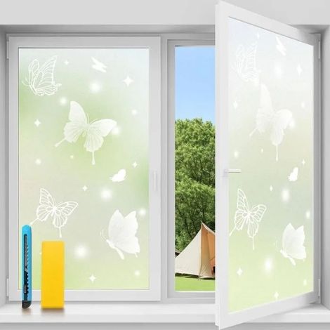 HOXILEELEOFilm Anti-regard Sans Colle, Motif Papillon Mat, Protection UV 40x200cm, Pour Salle de Bain, Chambre, Bureau, Vitrine (1/5)
