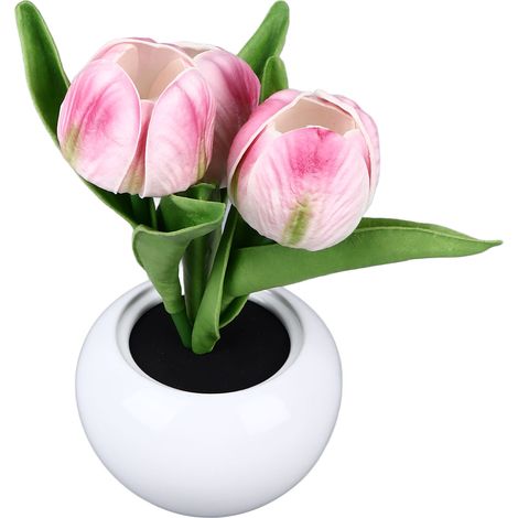 Lampe de chevet décorative en forme de tulipe en pot, petite lampe de table rose pour salon ou chambre. (1/5)