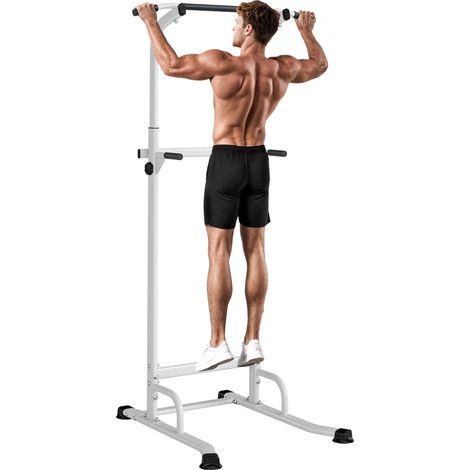 SPORTNOW barra de dominadas altura regulable 176,5-227 cm, estación de fondos resistente, para gimnasio en casa, entrenamiento de fuerza, blanco (1/5)