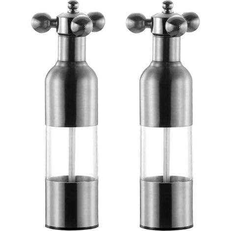 Lot de 2 Moulins à poivre, Acier inoxydable, Mécanisme manuel, Design transparent, Pour cuisine (1/5)