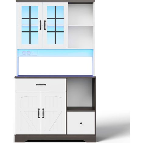 Mobile buffet alto stile fienile 105 x 40 x 185 cm in MDF con LED, prese e ripiani regolabili (1/5)