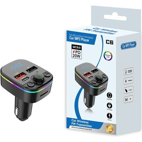 C-series car charger, FM frequency digital display, Bluetooth player, car cigarette lighter, PD fast charger wholesale - Black (1/3)
