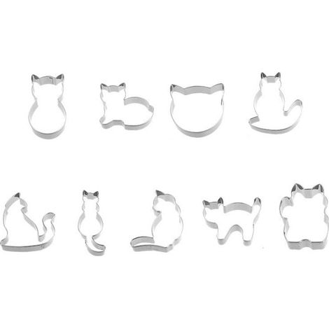 Set di 9 formine per biscotti, stampo per biscotti, teglia da forno, formine creative a forma di gatto, accessori per la cottura, taglia frutta, formine in acciaio inossidabile argentato (1/5)