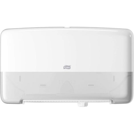 Tork 555500 Dispenser doppio rotolo di Carta Igienica Mini Jumbo, sistema T2, 25,6 cm x 43,2 cm x 14,6 cm (altez. x largh. x profon.), Elevation Design, colore bianco (1/5)