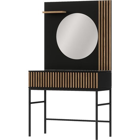 Coiffeuse murale 1 tiroir 1 miroir Melchior Noir et Bois (1/5)