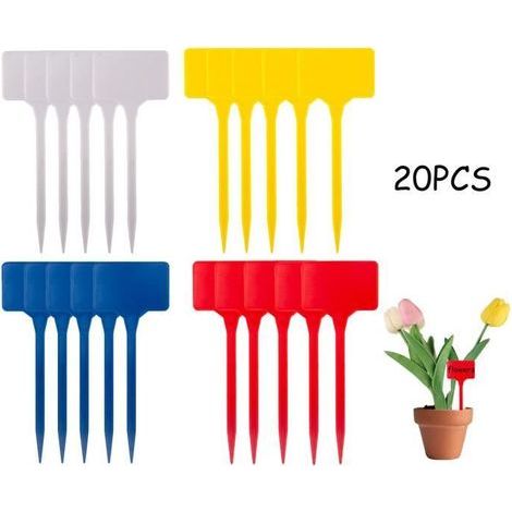 Plant Tags - BRAND - Waterproof Plastic - 20x (5 Dark Blue, 5 Red, 5 White, 5 Yellow)