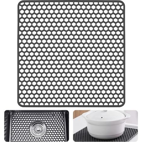 Tapis Évier Cuisine 30,5 x 30,5 cm, Tapis Fond Évier Silicone, Tapis de Protection d'Évier Carré, Protection Fond Évier Antidérapant, Tapis d'Évier Souple, pour Séchage Vaisselle Ustensiles (1/2)