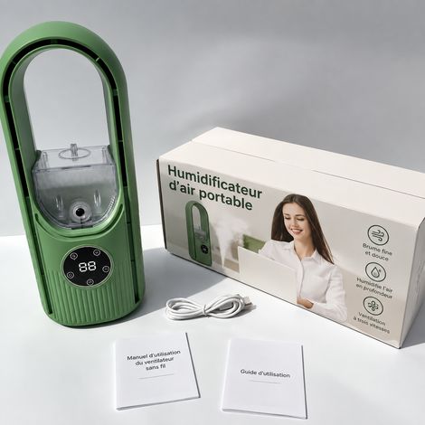Mini climatiseur portable sans pales ventilateur brumisateur de bureau Vert vert 13,3 × 14 × 31,2 cm 610 g – Livraison gratuite