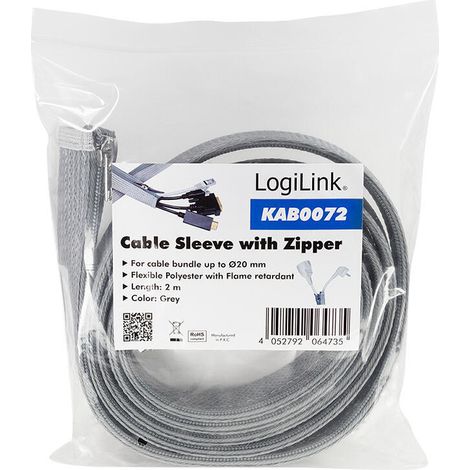 Logilink kab0072 funda cable con cremallera poliester Ø 30 mm gris 2m (1/4)