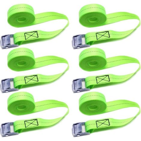 Sangle à Cliquet 1mx25mm - Lot de 6 Sangles de Serrage avec Boucle pour Porte-Bagages de Toit, Camionnettes, Voitures, Vélos (Vert) (1/5)