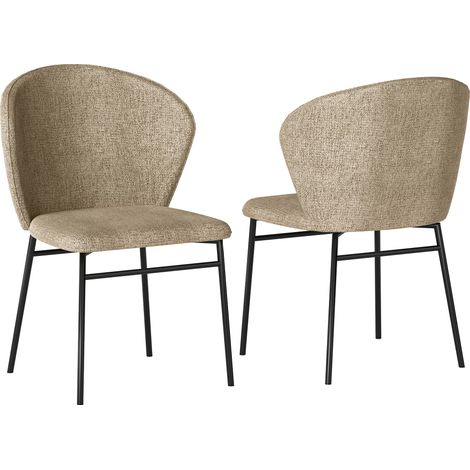 Set aus 2 Esszimmerstühlen mit gepolsterten Sitzen in Leinenoptik und stabilen Stahlbeinen, modernes Design, hellbraun