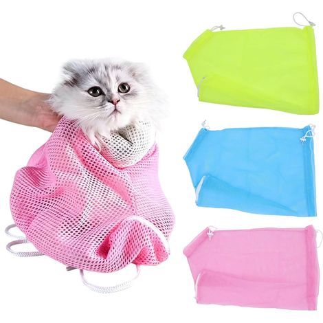 Set di 3 sacchetti per il bagno del gatto, sacchetto in rete regolabile per la toelettatura. (1/5)