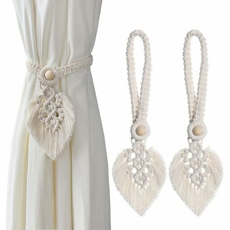Embrasses de Rideaux, 2 Pièces Embrasses Rideaux Feuille Style Bohème Embrasses pour Rideaux Accessoires de Rideau Attache Rideaux Decoration pour Salon Chambre Salle de Bains (Beige) (1/5)