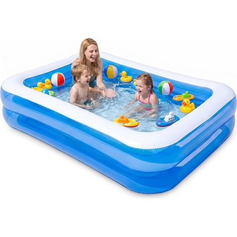 Piscine Gonflable Rectangulaire pour Enfant et Adulte, 200X150X50cm Grande Pataugeoire Familiale, Bassin Aquatique Gonflable d'Été, Idéal pour Jardin Intérieur et Extérieur