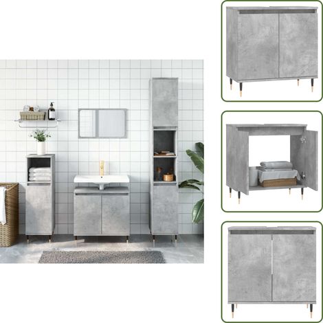 Armoire de bain gris béton 58x33x60 cm bois d'ingénierie - Meuble De Salle De Bain - Armoire De Salle De Bain - Rangement Salle De Bain - Meuble Design - Style Industriel (1/5)