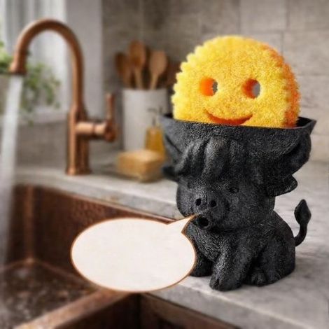 Gigante GmbH - Porte-éponge vache des Highlands mignon et original avec rainure d'évacuation - Noir -