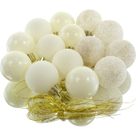 Weihnachtskugeln Wollweiß bruchfest Ø 3 cm aus Kunststoff - 14er Set