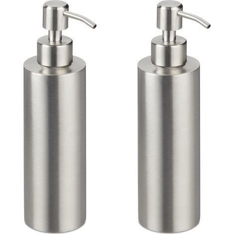 Seifenspender, 2er Set, Volumen je 300 ml, für Bad und Küche, Silber