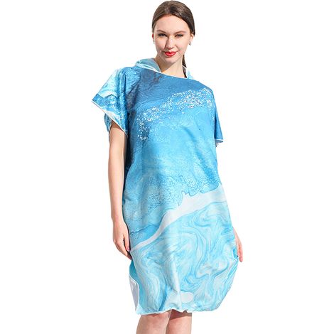 Peignoir de plage à capuche, poncho de bain double face en peluche avec fermeture éclair, peignoir de plage pour se changer après le surf (1/5)