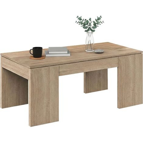 Dmora Mesa de centro con tapa elevable y espacio de almacenamiento, color roble, Medidas 100 x 43 x 50 cm (altura regulable de 43 a 54 cm), con embalaje reforzado