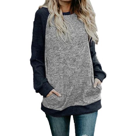 Sweat-shirts décontractés pour femmes, chemises en coton à manches longues, coupe ample, col rond léger, hauts basiques, joli pull (1/5)