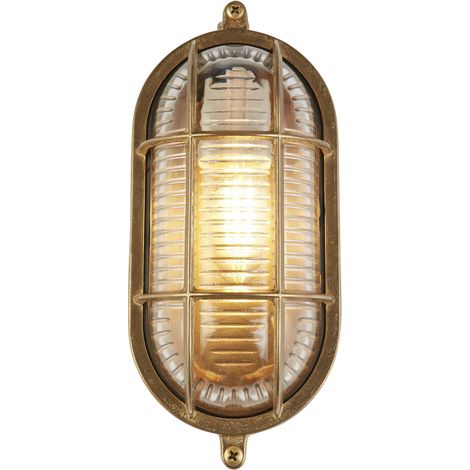 Applique d'extérieur en laiton véritable verre H : 23,5 cm IP64 en laiton Lampe d'extérieur maritime E27 (1/3)