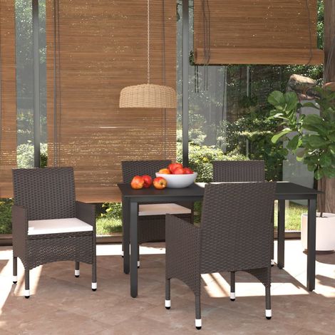 Ensemble à manger de jardin et coussins 5 pcs-Salon de jardin Poly rotin Marron (1/5)