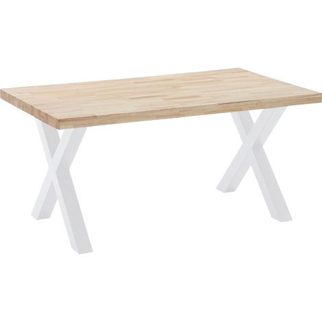 Pegane – Table de salle à manger en bois chêne nordique – Pieds métal blanc – Longueur 160 cm – Profondeur 90 cm – Hauteur 76 cm – Épaisseur plateau 54 mm (1/3)