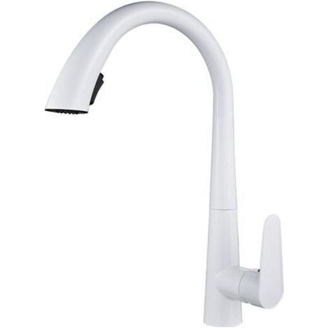 Robinet de cuisine avec douchette extractible, mitigeur de cuisine multifonctionnel en laiton, mitigeur d'évier pivotant dissimulé - blanc (1/5)