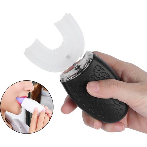 Brosse à dents électrique ultrasonique rechargeable en silicone en forme de U pour usage domestique, pour le blanchiment des dents (noire) (1/5)