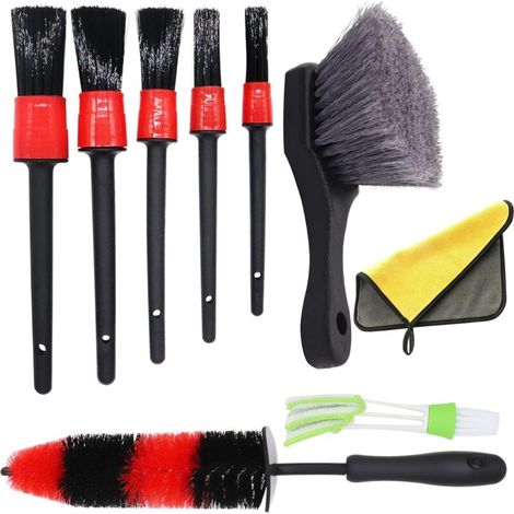 Enowelir 9Pcs Lot de Brosse Nettoyage Voiture avec Pinceau à Détail de Voiture, Brosse à Jante Aluminium et Pinceau à Pneu pour Lavage Roue, Moteur, Tableau de Bord, Bouches D'aération et Intérieur (1/5)