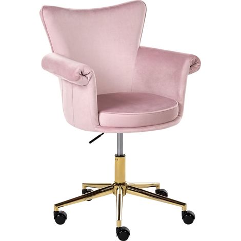 Office Chair Pastel Pink Velvet Gas Lift Height Adjustable Full Swivel Rolled Armrests Modern Style Home Office VELENCIA