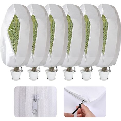 Lot de 6 sacs de protection hivernale pour plantes, antigel, grand pour plantes en pot, avec fermeture éclair, cordon de serrage, respirants, indéchirables, 120 x 80 cm (1/5)