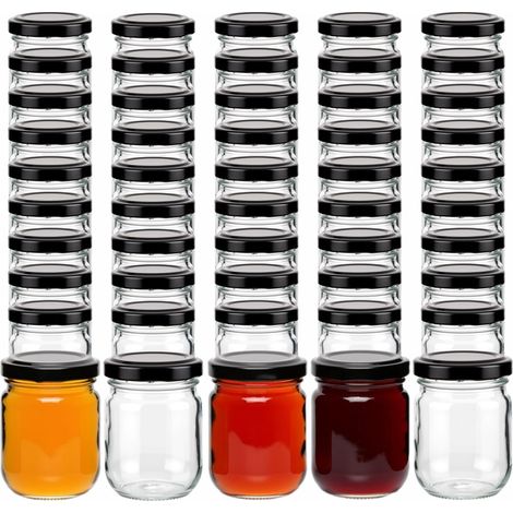 50 - Bocal Conservation - Pot Confiture - Verre Transparent 125ml - Couvercle Vis Noir Mat - Pour Miel Épices DIY - 5,6x7,5cm
