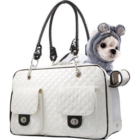 Airline Approved Soft Pet Carrier for Small Dogs and Cats - Foldable - White Shiny Patent Leather (1/5)