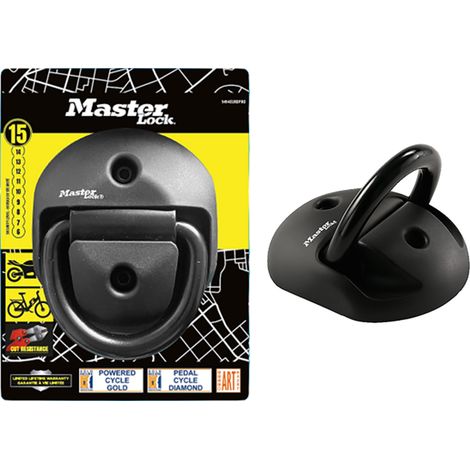 Master Lock 1494EURDPRO Pièce d'ancrage en acier certifié, montage au sol ou mural, noir, 135 x 105 mm