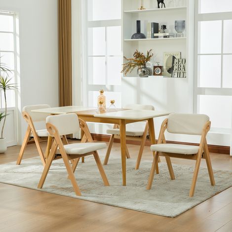 Sedia pieghevole imbottita, salvaspazio, seduta sfoderabile, legno massello di faggio, beige (1/5)