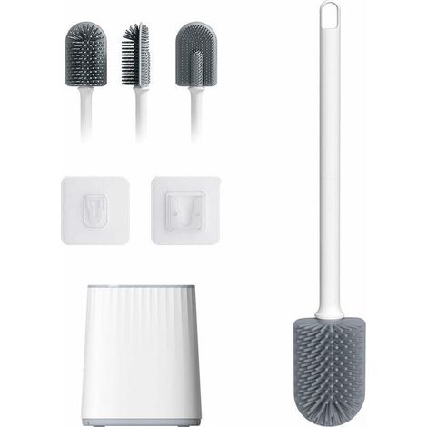 Flache Silikon-Toilettenbürste, antibakterielle Toilettenbürste mit schnelltrocknendem Halter (1/5)