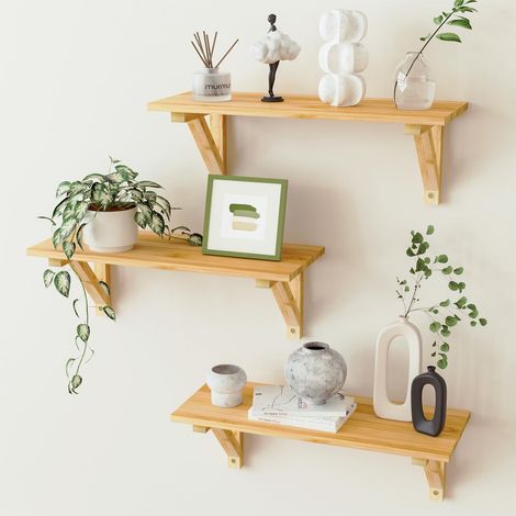 Lot de 3 Étagère Murale Bois pour Salon Chambre Bureau Salle de Bains ou Cuisine (1/5)