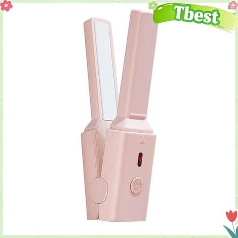 Tbest Mini fer à lisser Mini Lisseur De Cheveux Portable USB Chauffage Rapide Fer à Lisser Et Boucler parfum brosse Verte Rose (1/5)